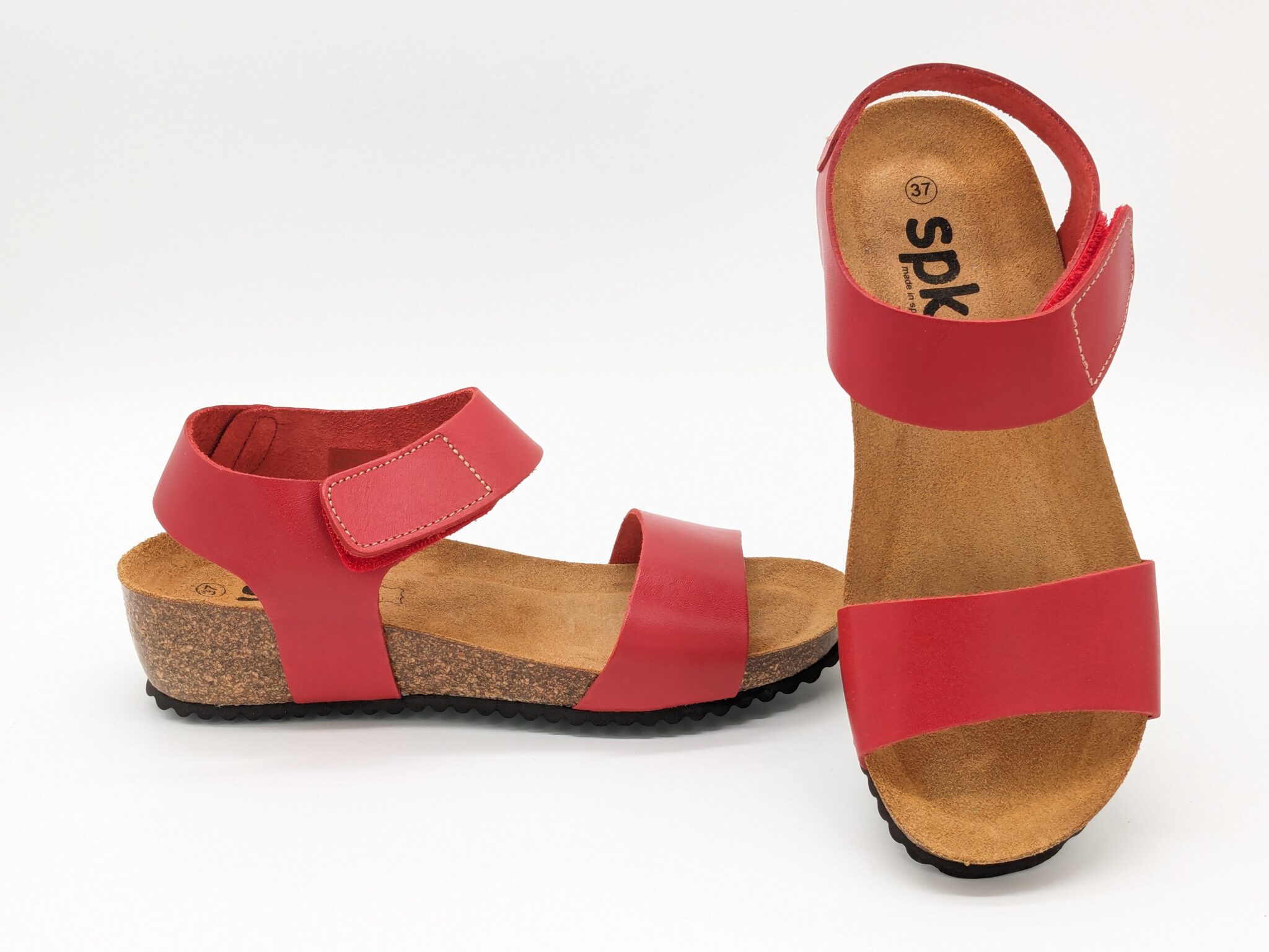 Sandale 15058 rouge lanière en cuir et semelle en liège