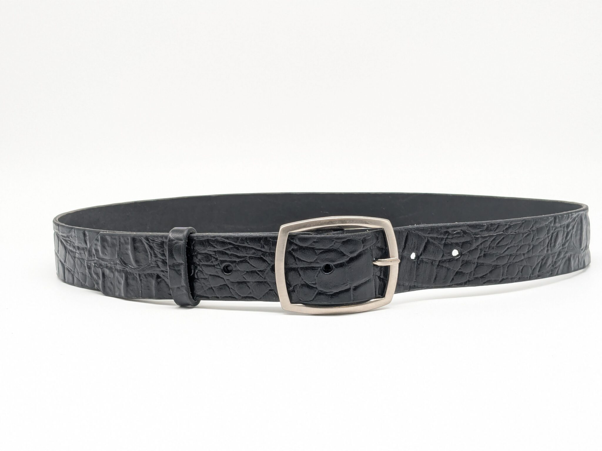 ceinture cuir imprimé croco noir, 33 mm